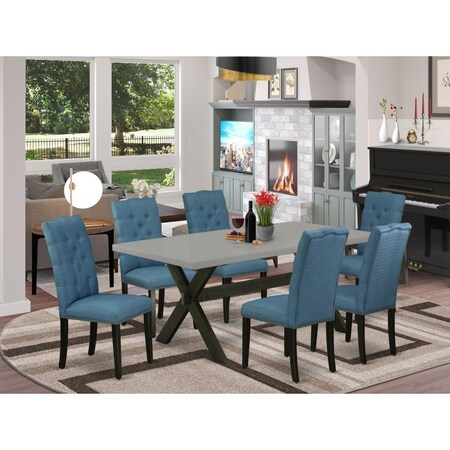 East West Furniture 7 Piece X-Style Awesome Rectangular Table Set - Wire Brushed Black X697EL121-7